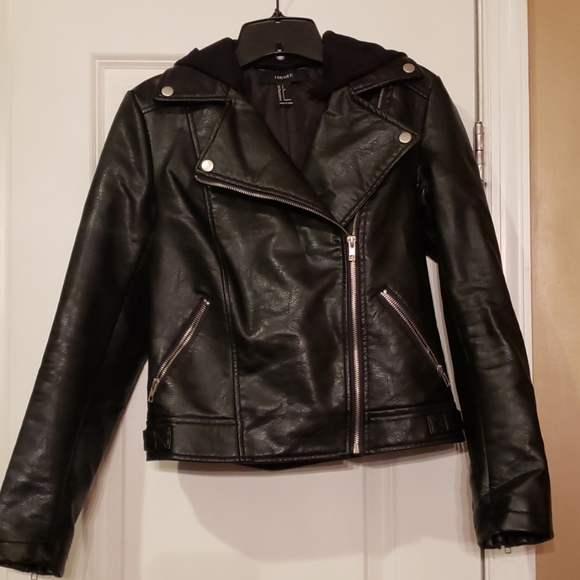 Faux Leather Moto Jacket with hood - Picture 2 of 8